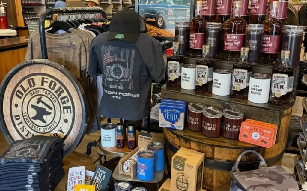 Bottles and Cups on Display at Old Forge Distillery
