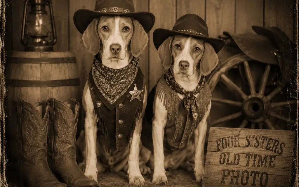 Dogs Posing at Four Sisters Old Time Photo