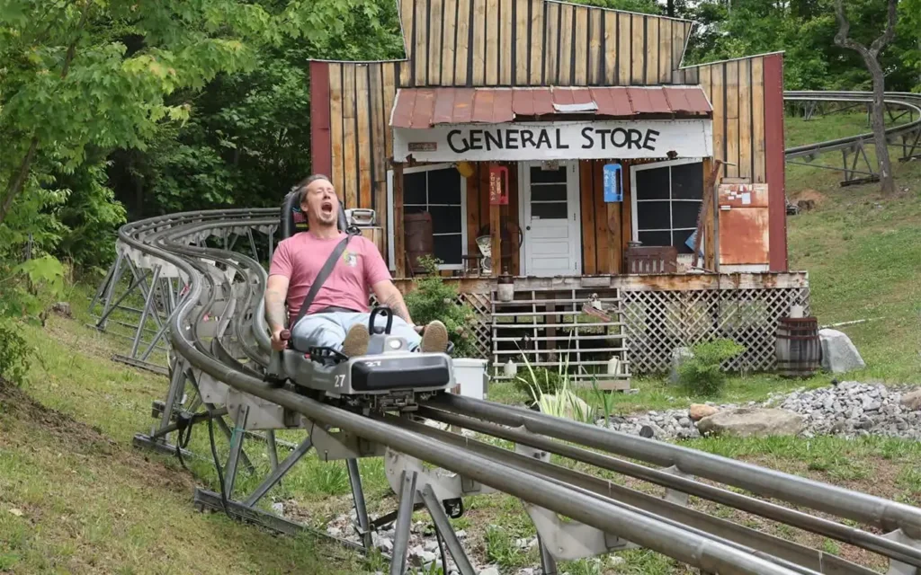Excited Rider on Coaster at Rocky Top Mountain Coaster