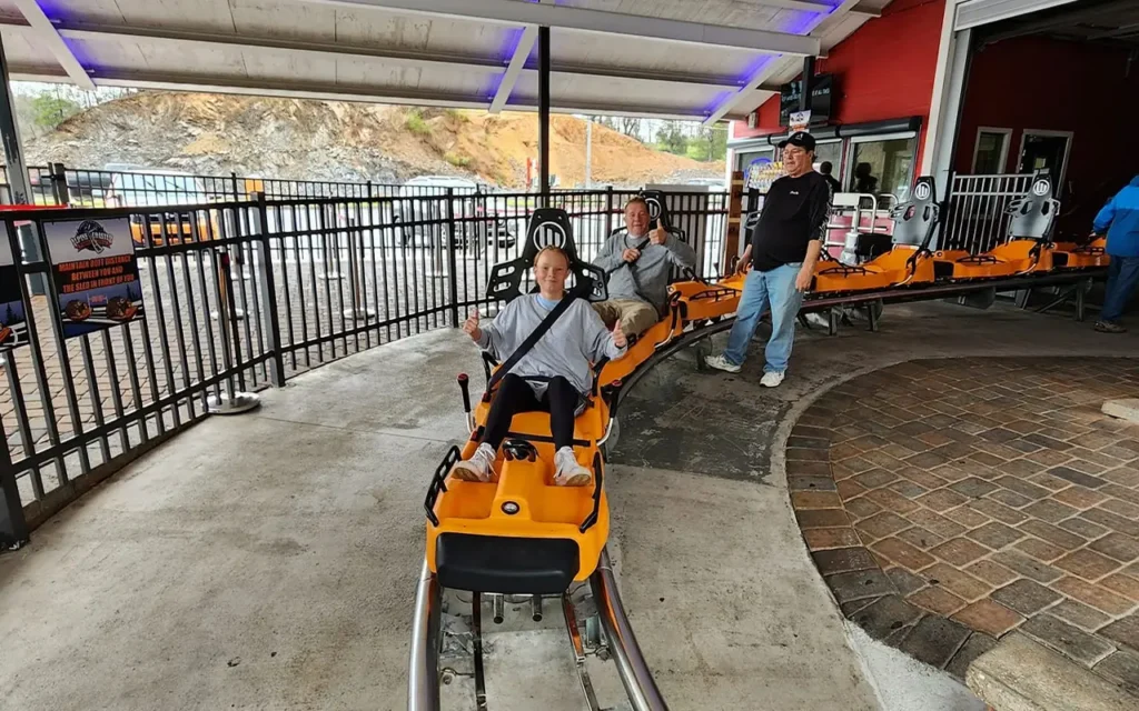 Father and Daughter on Coaster at Smoky Mountain Alpine Coaster