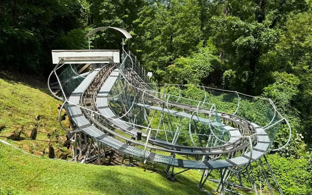 Large Turn of Mountain Coaster at Smoky Mountain Alpine Coaster