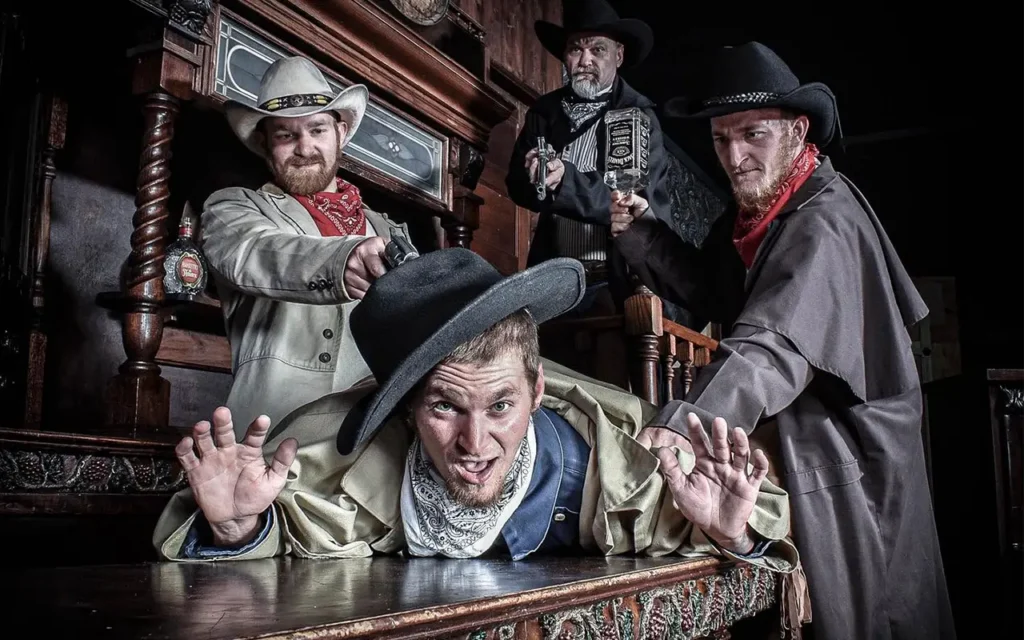 Men Taking Funny Bar Picture at Four Bandits Old Time Photo