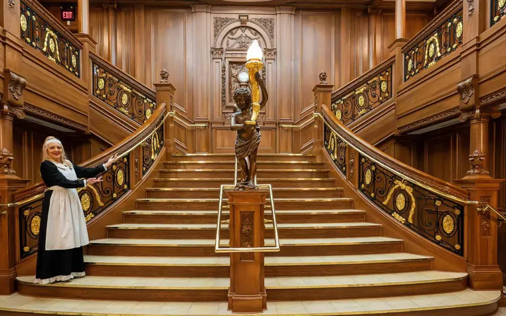 Titanic Grand Staircase at Captain Wheel at Titanic Museum Attraction