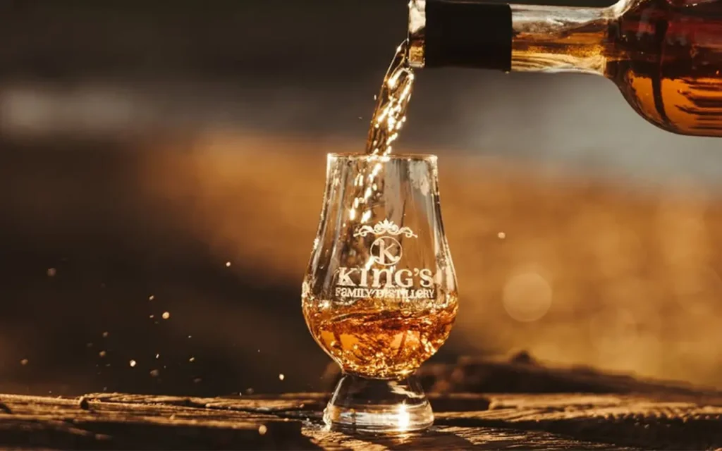 Whiskey Pouring in a Glass at Kings Family Distillery